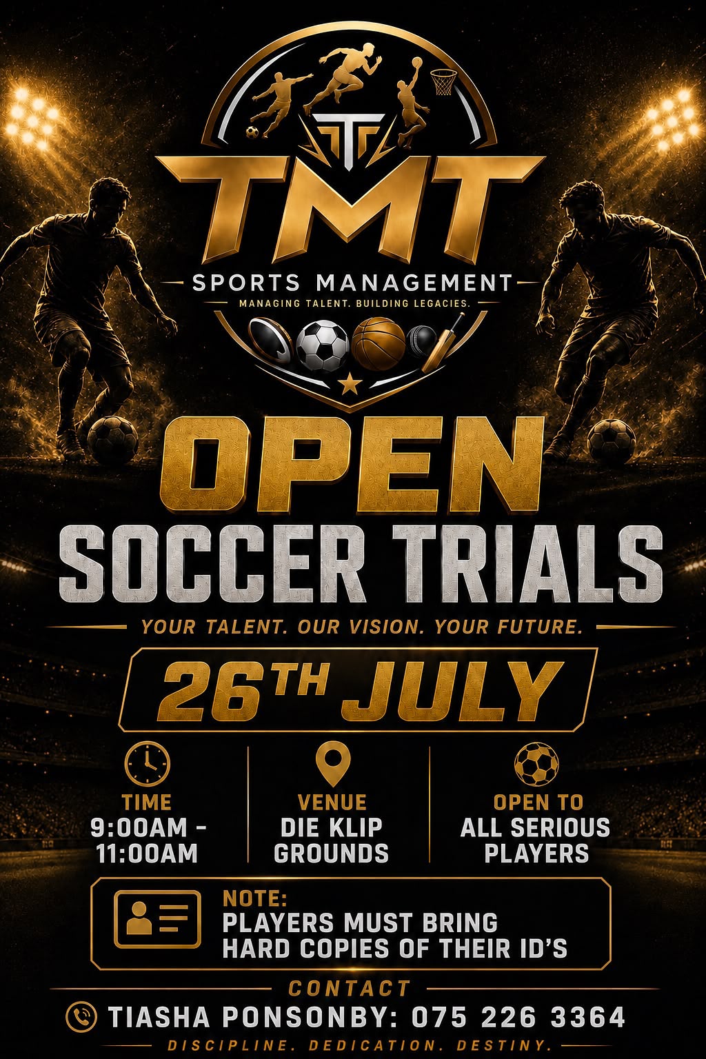 TMT Open Soccer Trials — 26th July, 9:00–11:00 AM at Die Klip Grounds